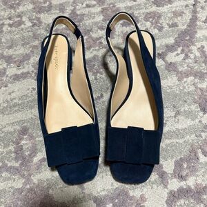 Kate Spade Dark Blue Slingback Heels with Bow